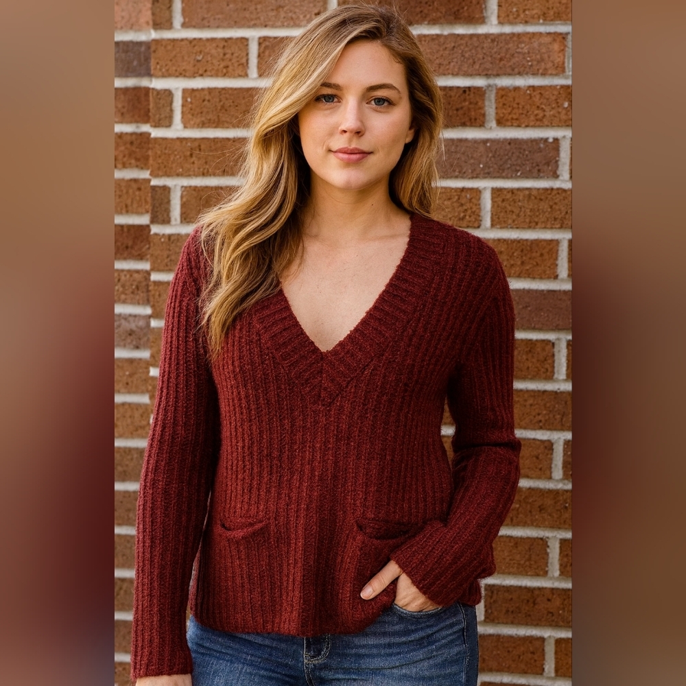 ARIZONA JEANS Red Burgundy Christmas Holiday Pullover sweater top Sz Large
